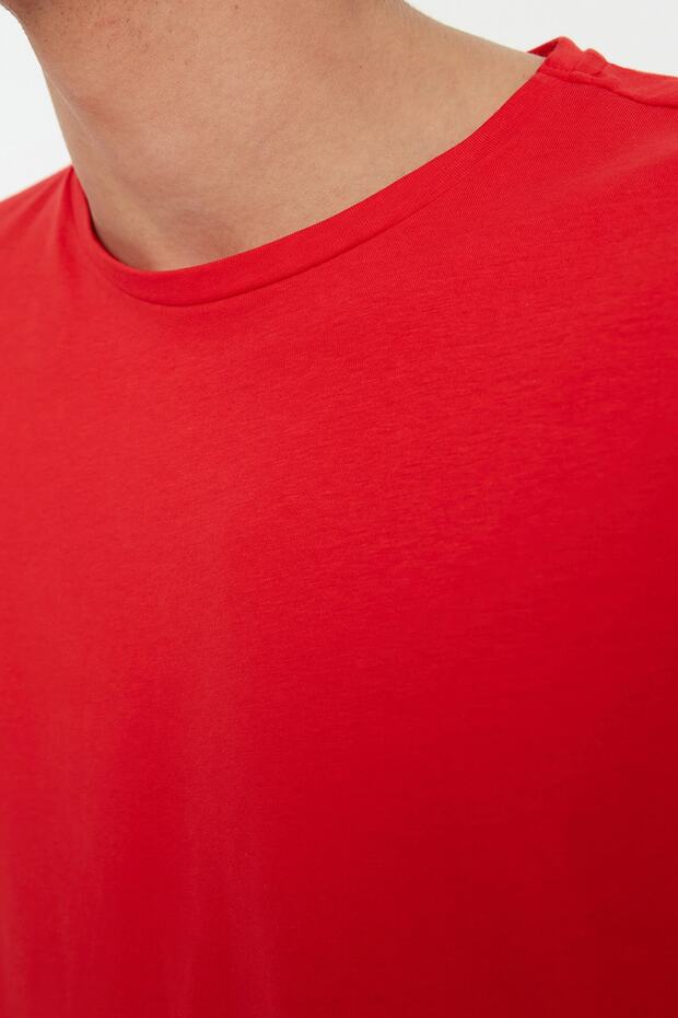 Kırmızı Basic %100 Pamuklu Bisiklet Yaka Oversize/Geniş Kesim Kısa Kollu T-Shirt TMNSS22TS0318 - 5