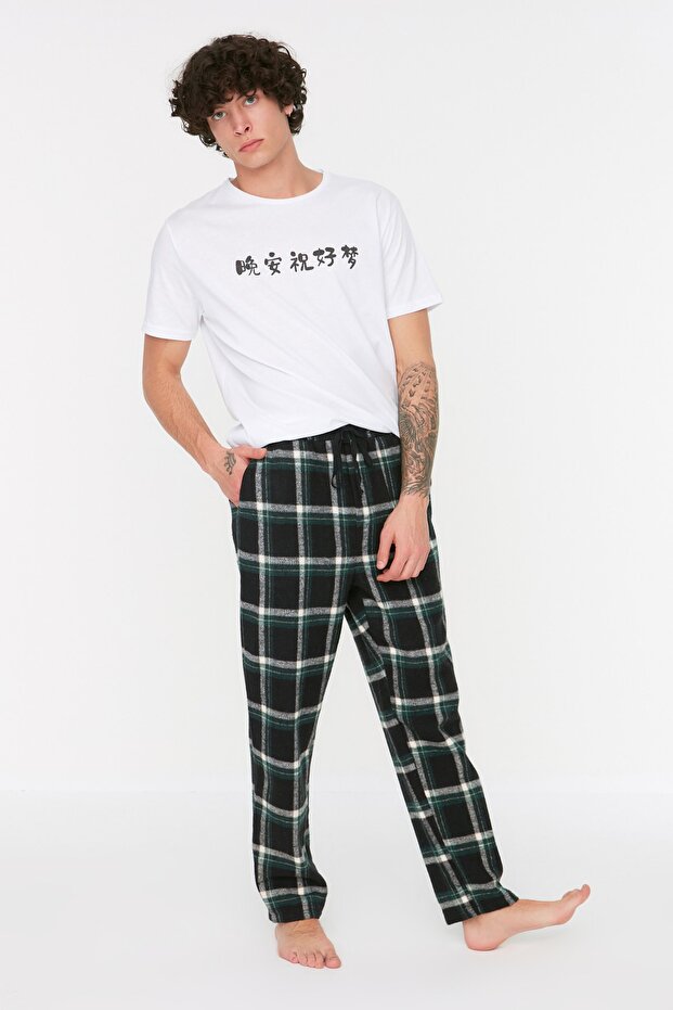 Çok Renkli Ekoseli Geniş Kesim Unisex Dokuma Pijama Altı Eşofman THMAW21PJ0013 - 5