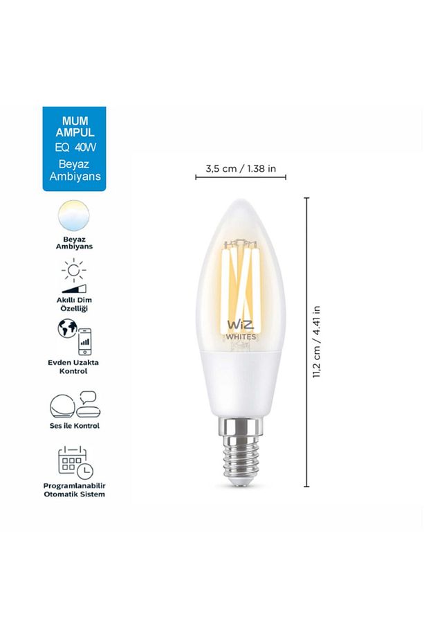 40W Sarı-Beyaz Ambiyans E14 Şeffaf Cam Akıllı Filament Ampul (C35) - 3
