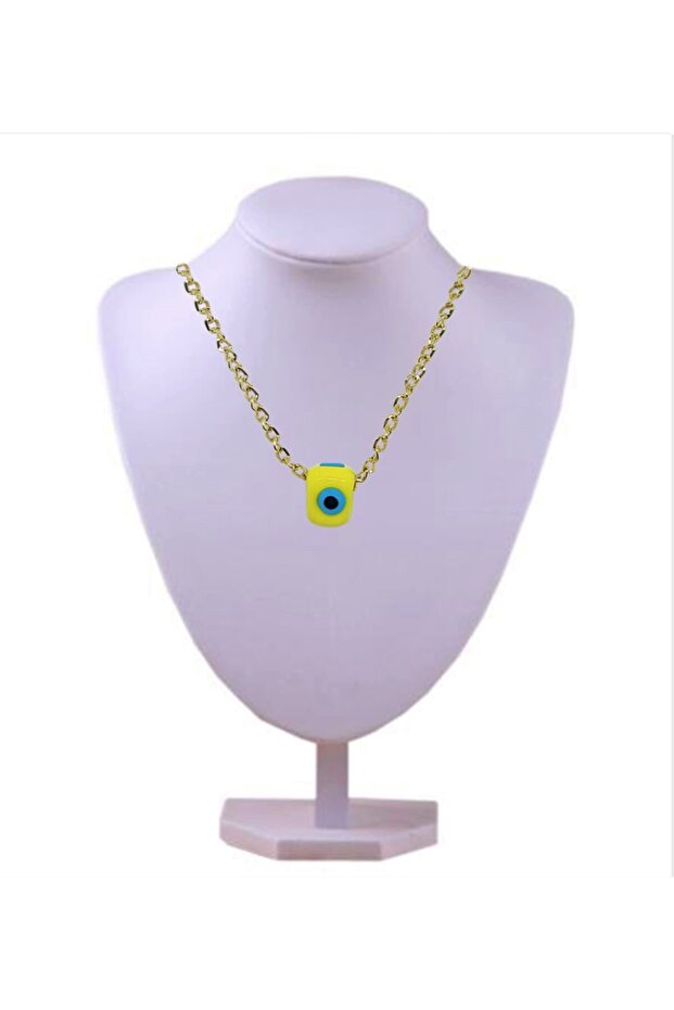 Square Evil Eye Bead Necklace 4 Eyes Handmade