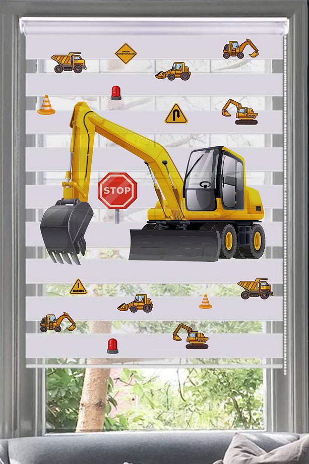 Işı Makineleri Baskı Zebra Perde Genç Odası Çocuk Odası Excavator - 1