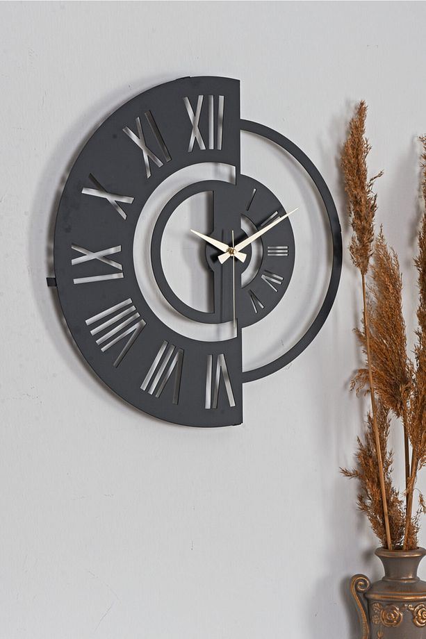 Duvar Saati 50cm Sessiz Mekanizma Siyah Metal Kasa Modern Tasarım - Ruota 50 Mds-50 - 1