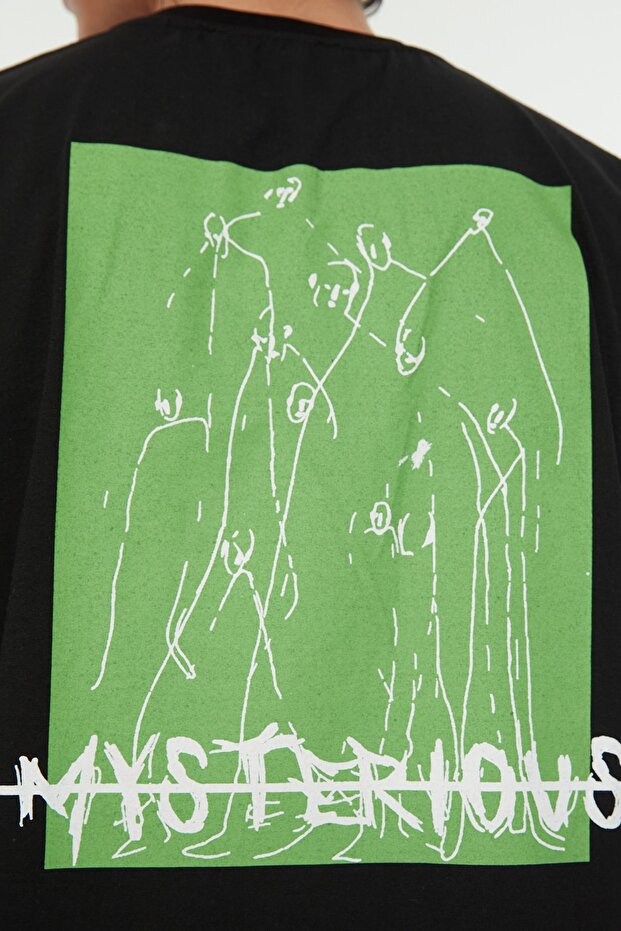 Siyah Oversize/Geniş Kesim %100 Pamuklu Sırt Baskılı T-Shirt TMNSS22TS0913 - 4