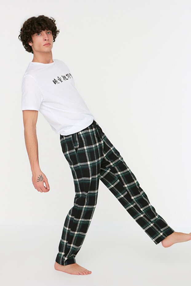 Çok Renkli Ekoseli Geniş Kesim Unisex Dokuma Pijama Altı Eşofman THMAW21PJ0013 - 6