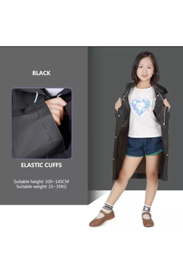 Eva Black Practical Trend Children's Raincoat Unisex 8- 12 Years