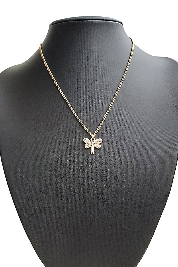 Dragonfly Figured Zircon Stone Gold Color Necklace