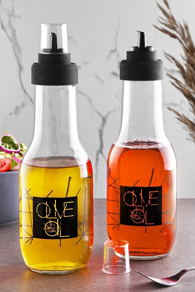 2pcs Drip-Free Large Glass Oil Pot 1 Liter