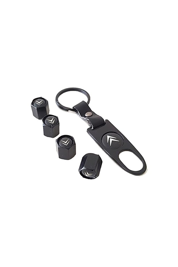 Citroen Metal Keychain and 4 Pieces Metal Valve Cap Set
