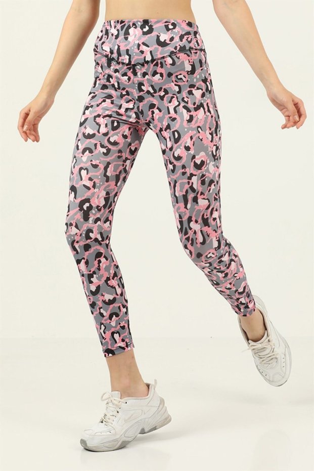 Fashion Women's Casual Sports Tights Gray Pink