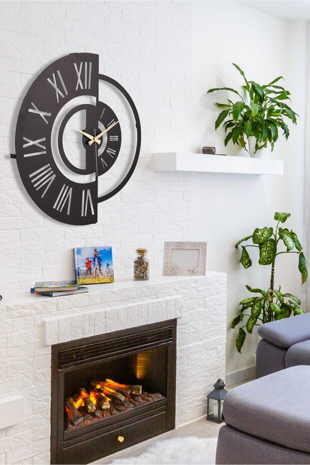Duvar Saati 50cm Sessiz Mekanizma Siyah Metal Kasa Modern Tasarım - Ruota 50 Mds-50 - 5
