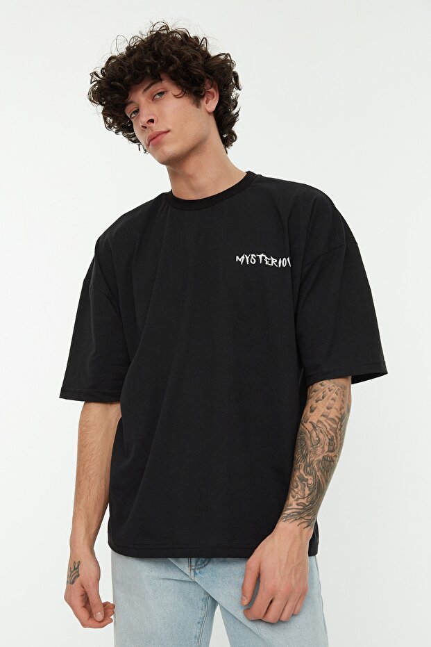 Siyah Oversize/Geniş Kesim %100 Pamuklu Sırt Baskılı T-Shirt TMNSS22TS0913 - 2