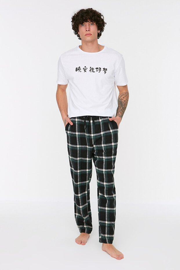 Çok Renkli Ekoseli Geniş Kesim Unisex Dokuma Pijama Altı Eşofman THMAW21PJ0013 - 8
