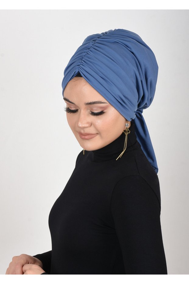 Indigo Colored Drawstring Ready Made Bonnet