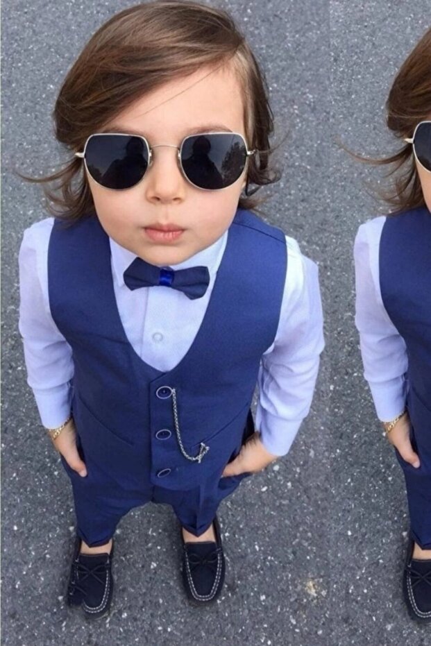 Indigo Boy's Suit with Bow Tie and Vest