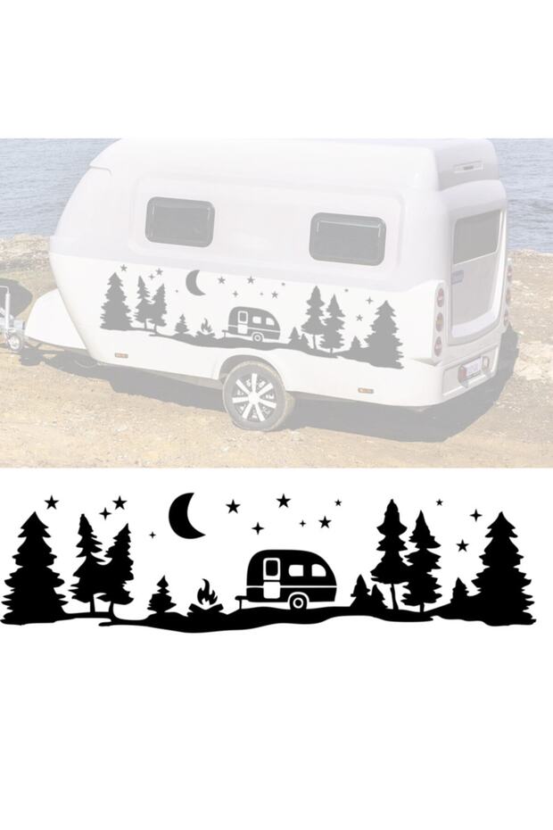 90 X 25 Cm Black - Forest Landscape Camping Travel Caravan Sticker, Decal