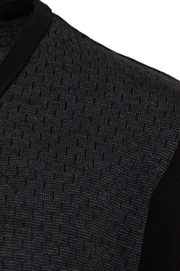 Siyah Regular Fit Desenli V Yaka Yünlü Yün Kazak - 3