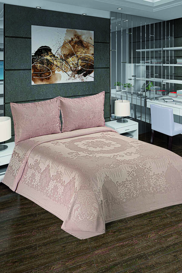 Sultan Şönil Pano Yatak Örtüsü Çift Kişilik Pudra - 1