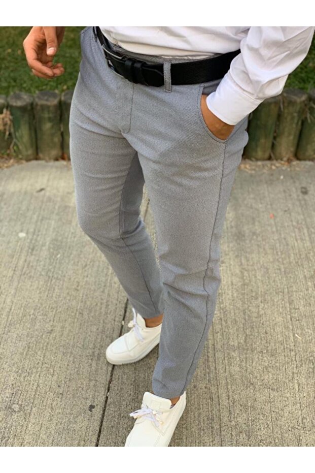 Men's Slim Fit Light Gray Cotton Chino Trousers