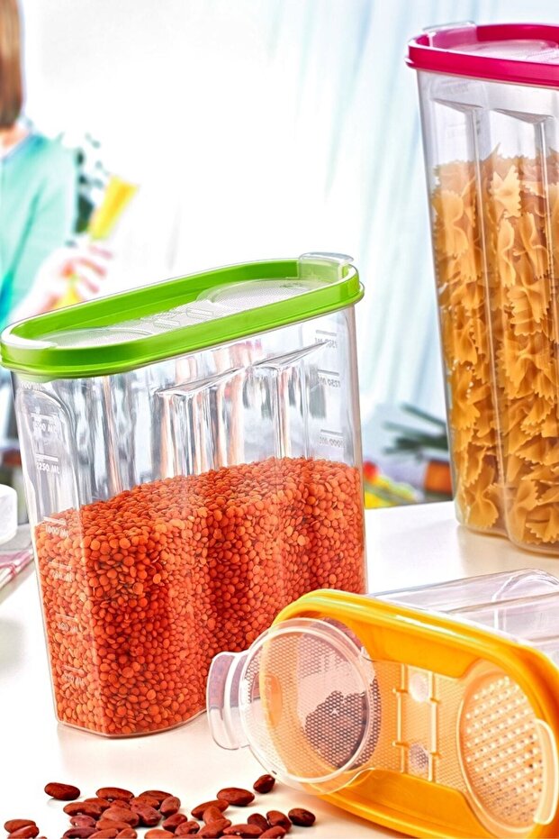 ® 8 Adet 2 Kapaklı Ölçekli Erzak Kuru Gıda Saklama Kutusu Kabı - 1,7 Litre - Sa935 - 2