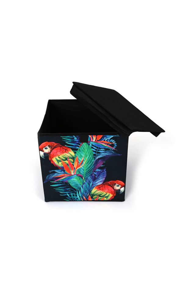 Saklama Kutusu Kapaklı Papağan Desen Kumaş 28x28x28cm 21 Litre - 4