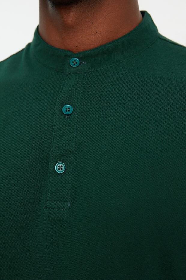 Szmaragdowozielona koszulka z kołnierzem typu polo, 100% bawełna TMNSS21PO0036 - 4