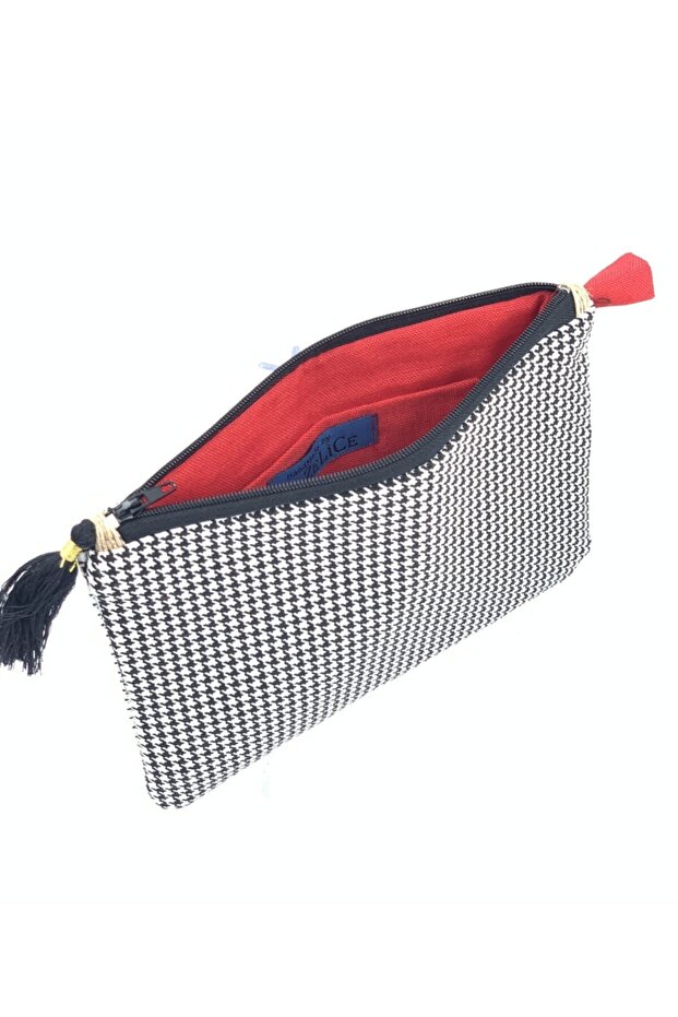 حقيبة مستحضرات التجميل بنمط Houndstooth باللونين الأبيض والأسود Mkc02