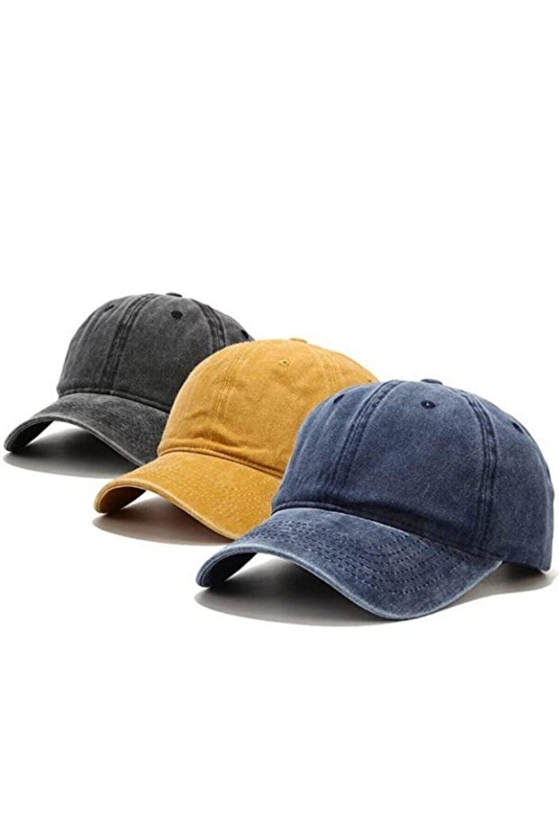 Antique Denim Washed 3-Piece Hat Combination Summer Cotton Yellow Black Navy Blue