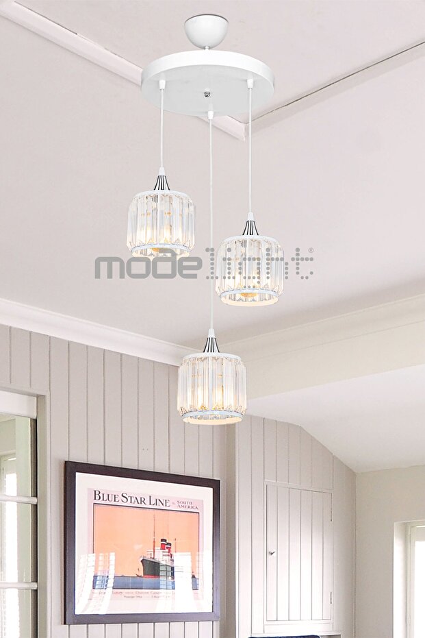 Haliç 3lü Çember Avize Beyaz / Krom - 4