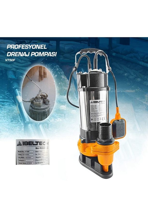 Foseptik Dalgıç Pompa Kirli Su Dalgıç Pompa 750w 10 Mt V750f 2 Inç 1 Hp Ibeltech V750f - 2