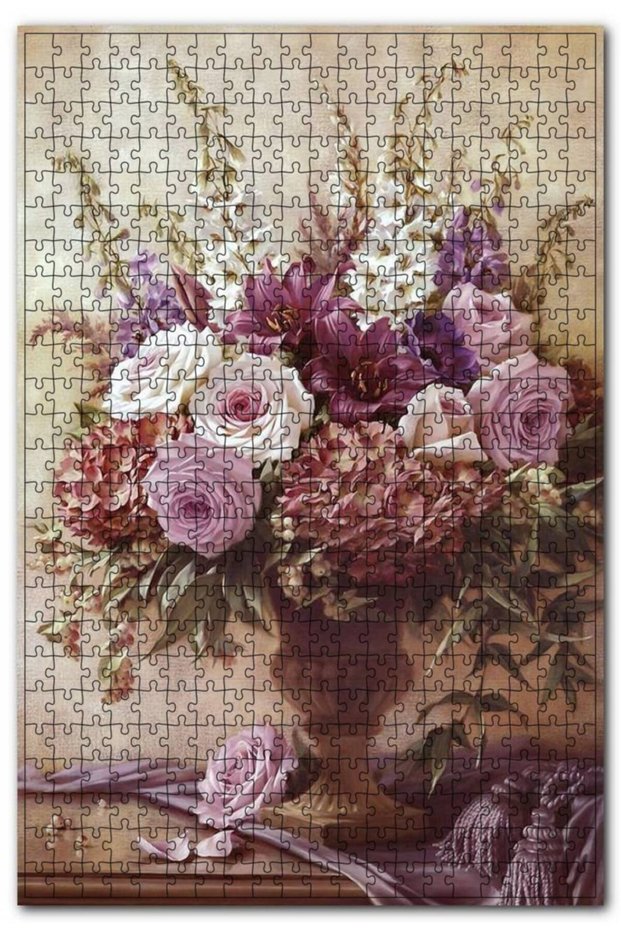 Mixed Flowers in Marble Vase 1000 Piece Puzzle Jigsaw Puzzle Mdf (wood)