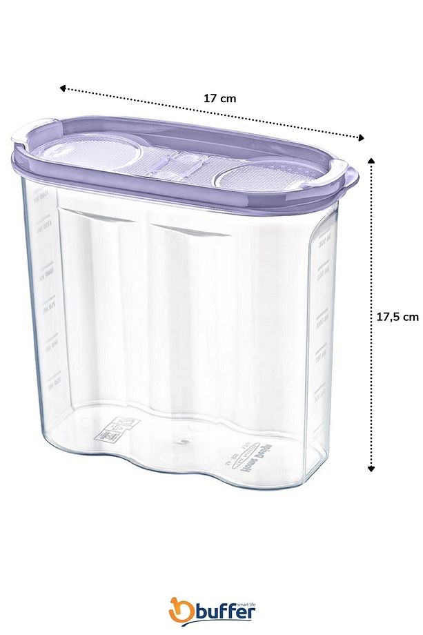 ® 6 Adet 2 Kapaklı Ölçekli Erzak Kuru Gıda Saklama Kutusu Kabı - 1,7 Litre - Sa935 - 4