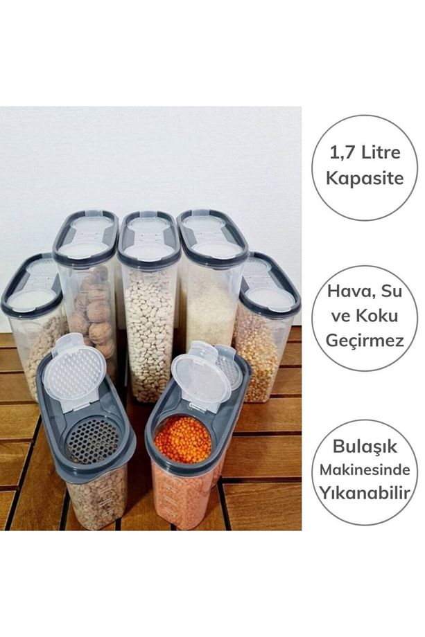 ® 6 Adet 2 Kapaklı Ölçekli Erzak Kuru Gıda Saklama Kutusu Kabı - 1,7 Litre - Sa935 - 5