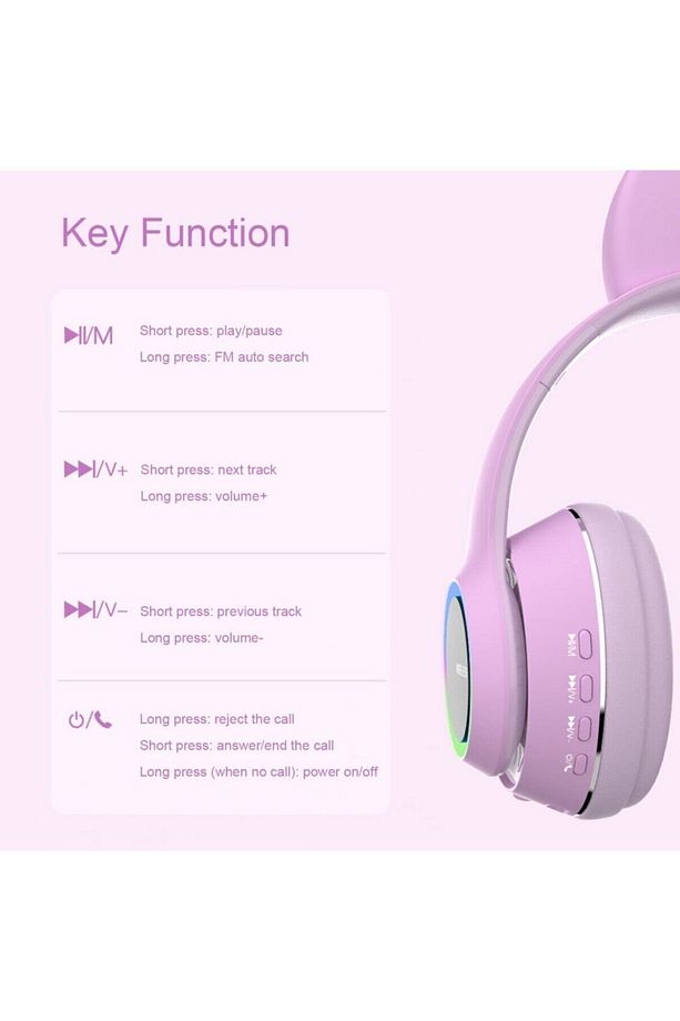 Kablosuz Bluetooth 5.0 Kedi Kulaklık Katlanabilir Kulak Üstü Kulaklık Aux Ve Sd Kart Giriş - 3