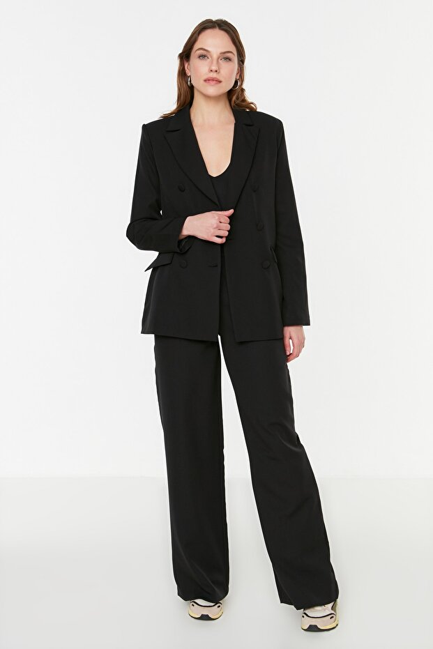 Siyah Regular Astarlı Dokuma Blazer Ceket TWOSS21CE0137 - 8