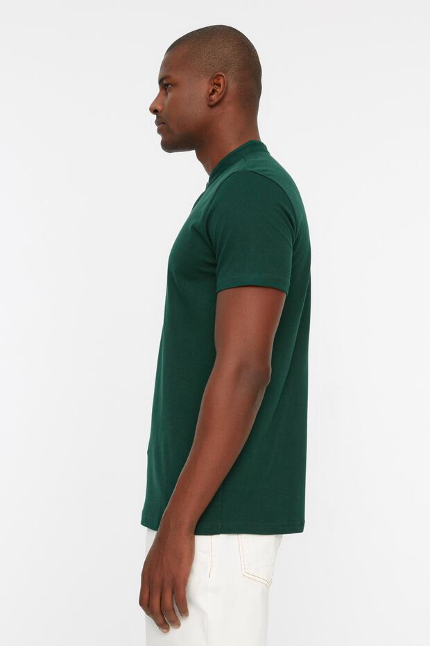 Szmaragdowozielona koszulka z kołnierzem typu polo, 100% bawełna TMNSS21PO0036 - 2