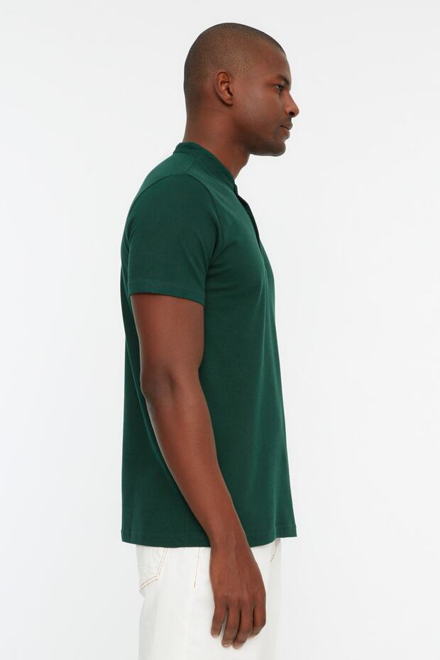 Szmaragdowozielona koszulka z kołnierzem typu polo, 100% bawełna TMNSS21PO0036 - 3
