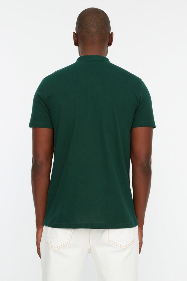 Szmaragdowozielona koszulka z kołnierzem typu polo, 100% bawełna TMNSS21PO0036 - 7