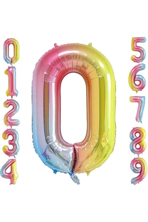 0 Zero Number Rainbow Foil Balloon 34" Inc 76 Cm