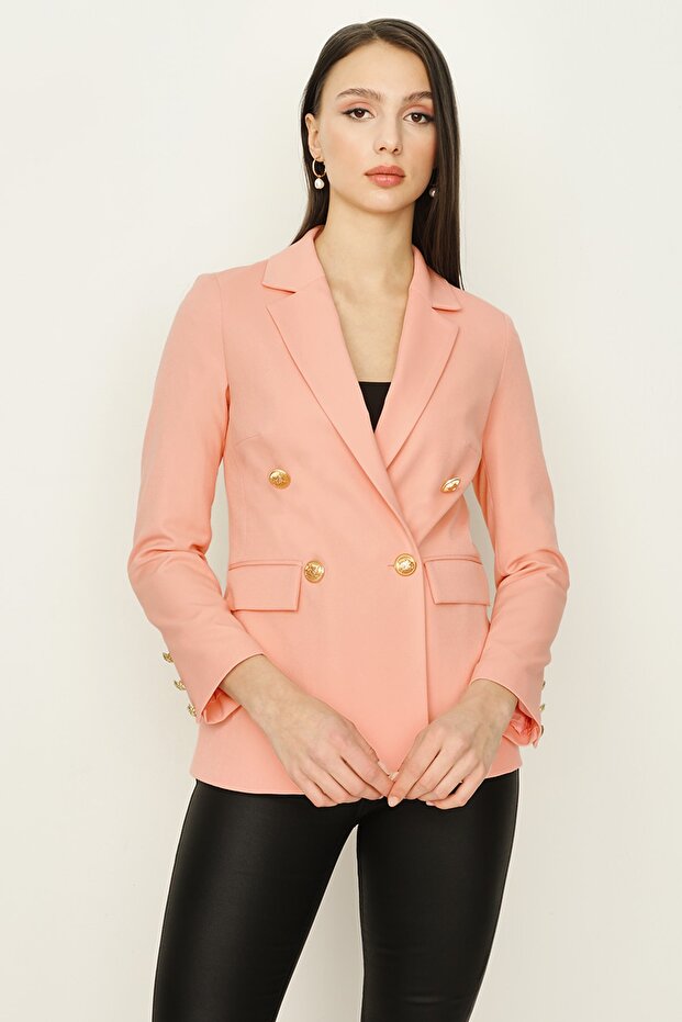 Women's Fawn Gold Buttoned Blazer Jacket