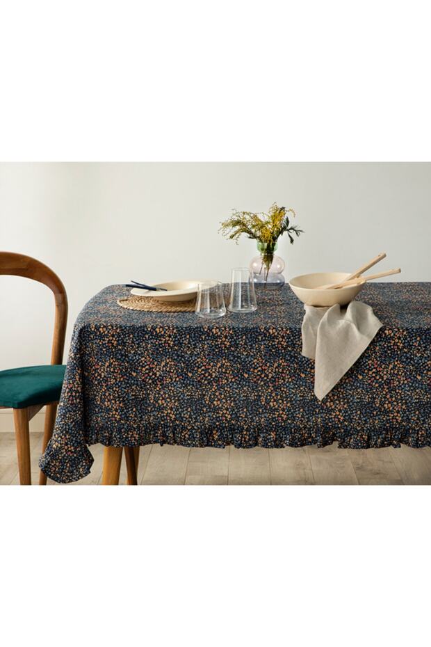 Florals Polycotton Ruffle Tablecloth 150x220 Cm Dark Blue