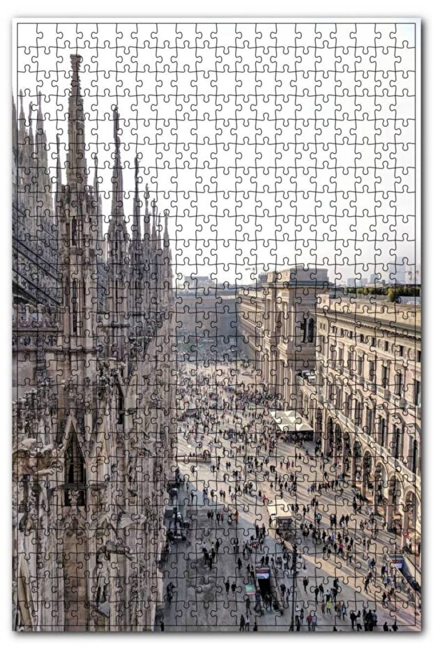Cathedral And People On The Square 255 Piece Puzzle Jigsaw Puzzle Mdf (wood)
