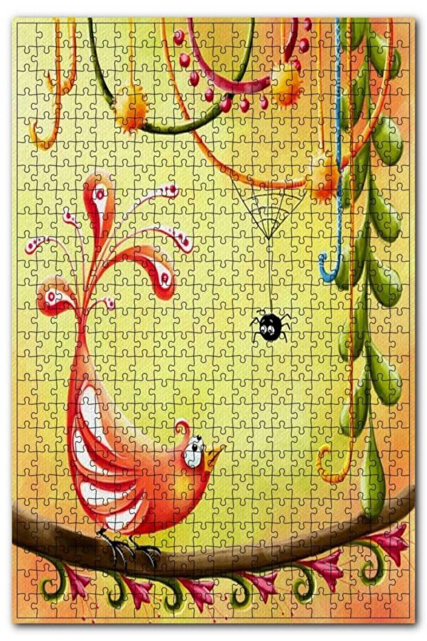 Miniature Painting Bird and Spider on the Branch 500 Piece Puzzle Jigsaw Puzzle Mdf (wood)