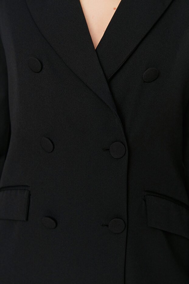 Siyah Regular Astarlı Dokuma Blazer Ceket TWOSS21CE0137 - 9