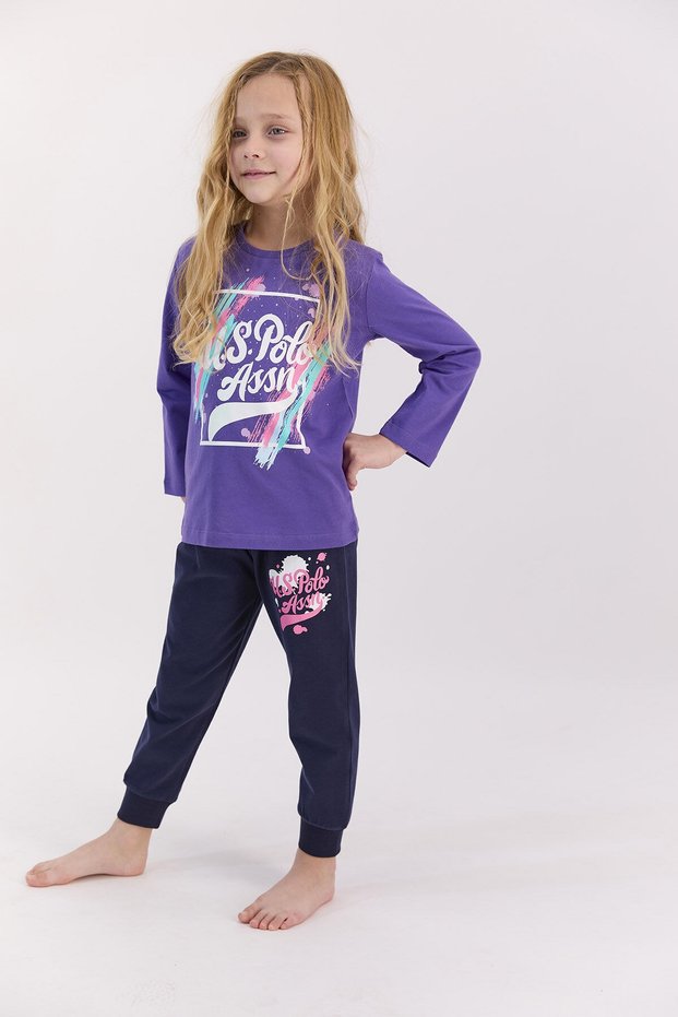 Us Polo Assn Violet Girl's Long Sleeve Pajama Set