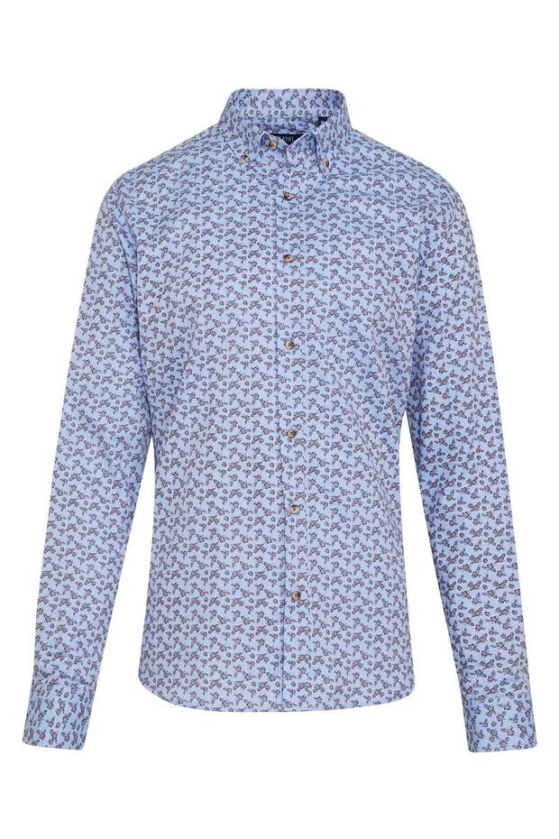Brown Comfort Fit Printed 100% Cotton Button Collar Long Sleeve Casual Shirt