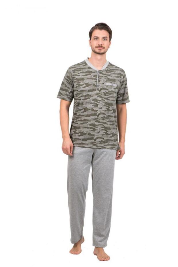 Pamuklu Jakarlı Kısa Kol Erkek Pijama Takım - 1
