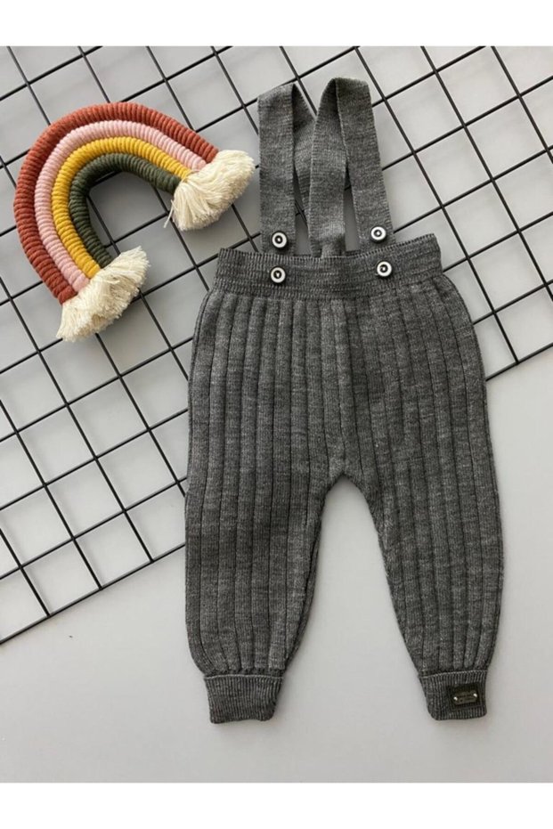 Smoke Color Front Buttoned Strap Adjustable Unisex Baby Knitwear Salopet Leggings Trousers