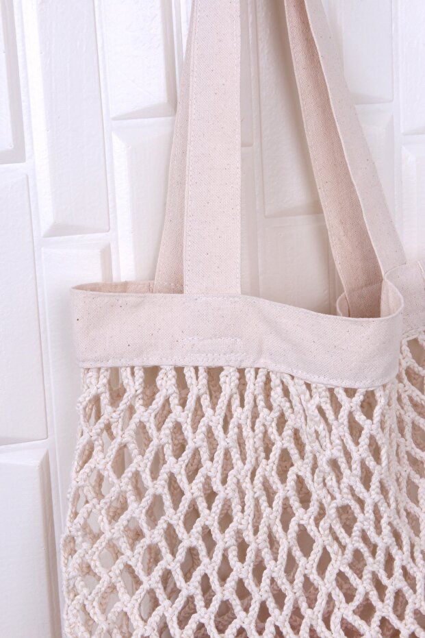 El Örmesi Çok Amaçlı Krem File Çanta - 4