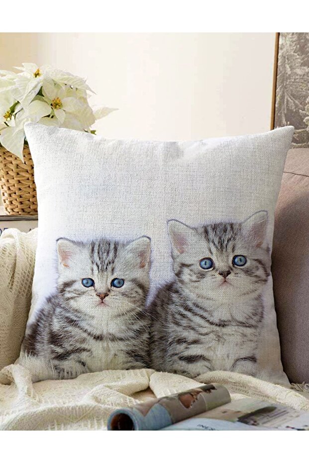Kitten Patterned Modern Double Sided Raschel Knitted Pillow Throw Pillow Cover