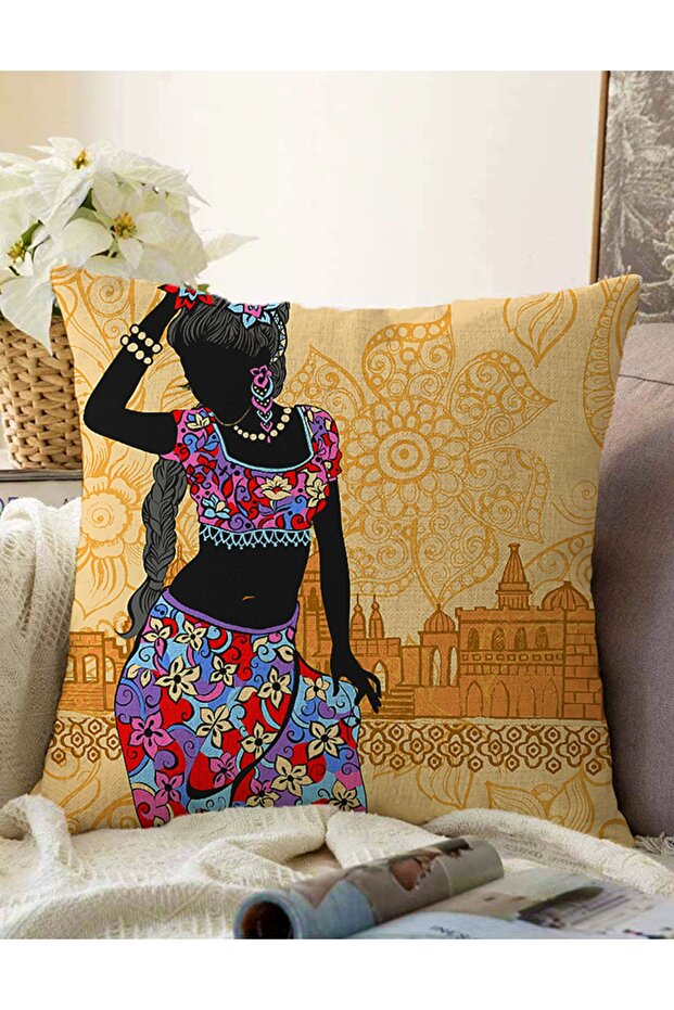 غطاء وسادة محبوك بتصميم عرقي مزدوج الجوانب مزين باللون الأسود للنساء من راشيل